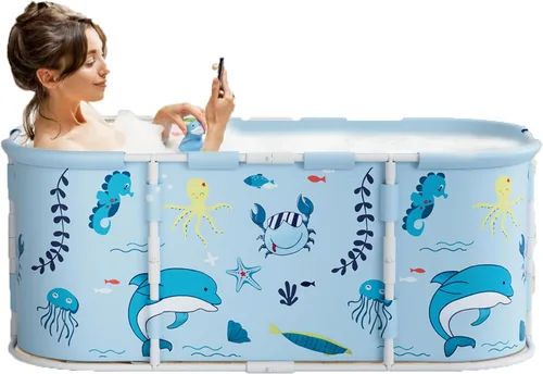 Miniatura 9 de Bañera plegable de 40", bañera portátil de plástico con cubierta térmica, tubo de drenaje, diseño de gran espacio para adultos, fácil de almacenar