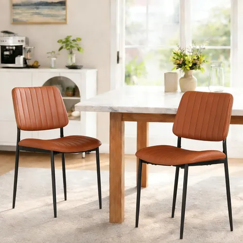 Miniatura 10 de AODAILIHB Juego de 2 sillas de cocina modernas de mediados de siglo, sillas de comedor tapizadas de piel sintética con respaldo de madera doblada