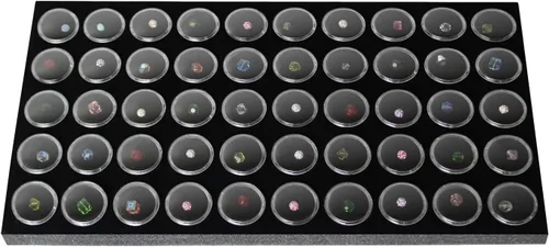 Miniatura 4 de MOOCA Caja de exhibición de joyería negra con parte superior de vidrio templado, 50 frascos de gemas, caja de anillos, organizador de joyas