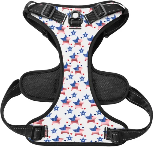 Miniatura 4 de 250th Patriotic Stars Flag Reflective Dog Harness No Pull Soft Vest Harness for Small Medium Large Dog Puppy Pets (Small Size)
