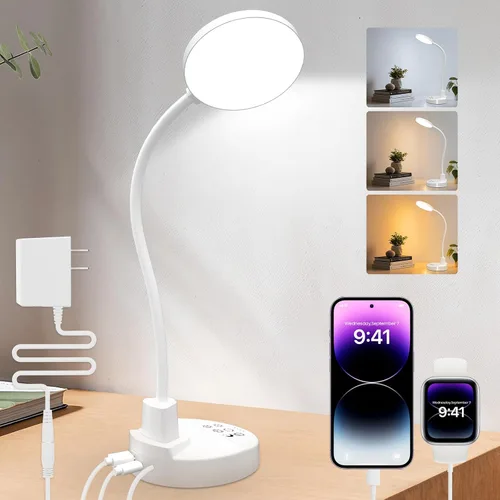 Miniatura 11 de Lámpara de escritorio LED de 15W con puertos de carga USB – Lámpara de mesa regulable con 3 temperaturas de color, 5 niveles de brillo, 4