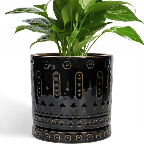 Miniatura 37 de Maceta de Cerámica Eightpot - Maceta de 20 cm para Interior con Agujeros de Drenaje y Platillo, Maceta Redonda para Exterior, Maceta Moderna de Azul