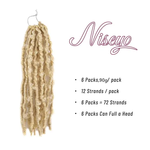 Miniatura 2 de Niseyo 6 paquetes de trenzas de ganchillo suaves de mariposa de 10 pulgadas, hechas a mano, preenlazadas, color negro oscuro, trenzas de mariposa