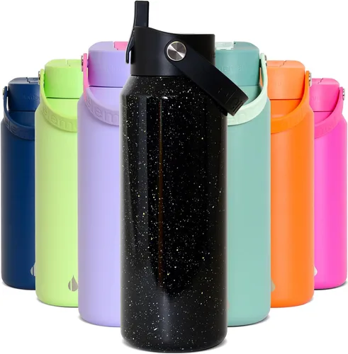 Miniatura 38 de Elemental Botella de agua aislada de 24 onzas con popote, botellas de agua con núcleo de acero inoxidable 100% a prueba de fugas para viajes, Beige