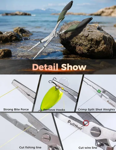 Miniatura 5 de Fish Gripper 9.2 pulgadas, cortador de línea multifunción, alicates de pesca, kit de herramientas de pesca de agua salada, equipo de pesca