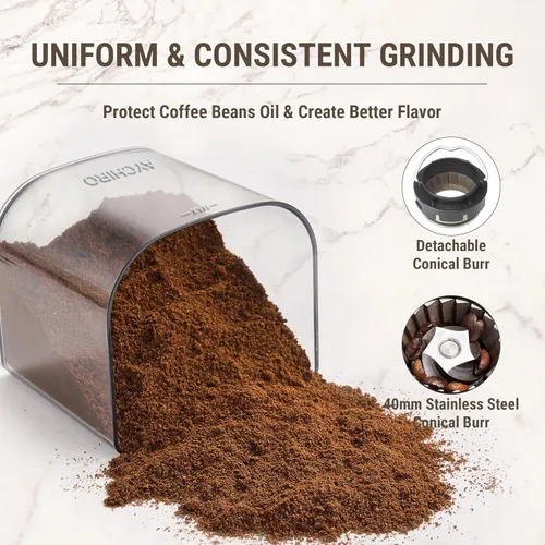Miniatura 5 de AYCHIRO Molinillo de Café Eléctrico, Molinillo de Muelas Cónicas con 30 Ajustes de Molienda para 2-12 Tazas, Molinillo de Muelas Ajustable para Uso
