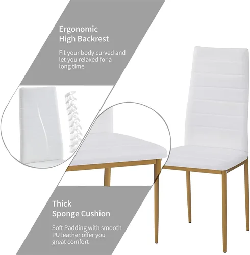 Miniatura 4 de Juego de comedor redondo de vidrio para 4 personas, mesa de comedor de vidrio compacta con sillas de piel sintética con patas doradas para espacios