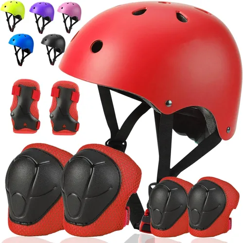Miniatura 12 de Conjunto de casco de bicicleta para niños pequeños con rodilleras, casco de ciclismo ajustable para niño y niña, equipo de protección