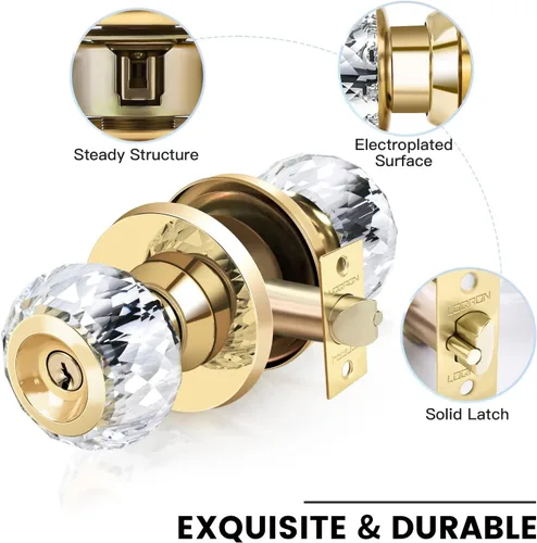 Miniatura 7 de Pomos de puerta de cristal con cerradura y llaves con cerradura de privacidad, lujosos pomos de puerta de cristal clásicos de diamante