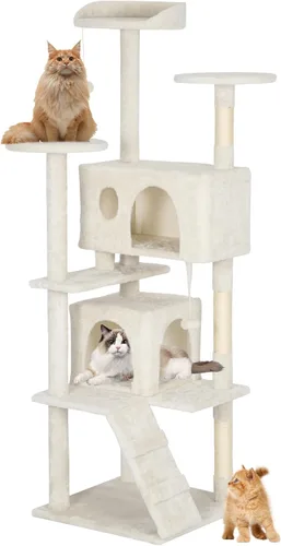 Miniatura 18 de BestPet Torre para Gatos de 54" Beige Resistente, Fácil de Ensamblar, Centro de Actividades Multinivel con Postes Rascadores de Sisal, Condos