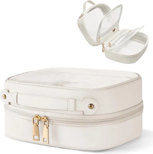 Miniatura 16 de Bolsa de Cosméticos Transparente de Doble Capa Bolsa de Artículos de Tocador de Viaje Estuche de Maquillaje Transparente con 4 Compartimentos, Bolsa