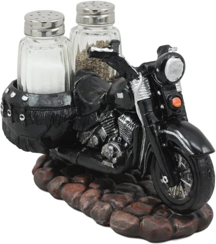 Ebros Gift Spice Up The Open Roads Old Retro Vintage Black Chopper Motocicleta Sal y Pepper Shakers Holder Stand Figurine Choppers Bikers
