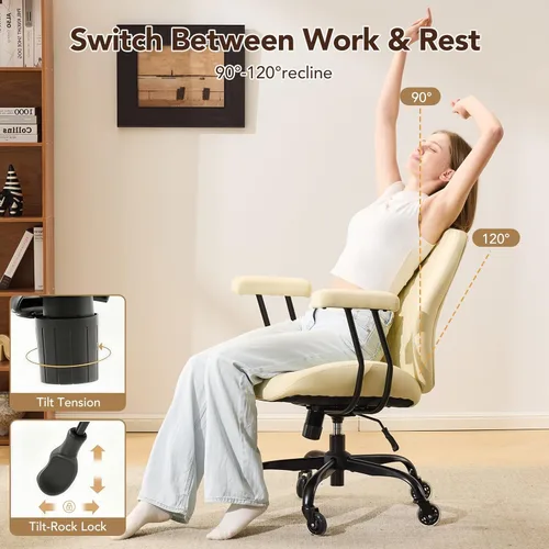 Miniatura 3 de YFO Silla de escritorio para oficina en casa, ruedas de goma, ergonómica, con soporte lumbar, altura ajustable, giratoria, reposabrazos ejecutivo