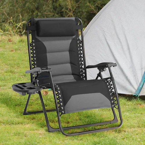Miniatura 14 de Zero Gravity - Juego de 2 sillas reclinables plegables de gran tamaño, acolchadas antigravedad con almohada ajustable y portavasos para campamento