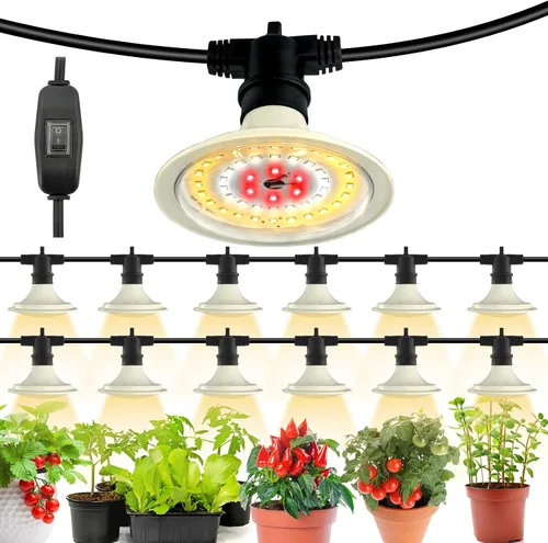 Miniatura 10 de Luces LED de Crecimiento para Exteriores, Luz de Crecimiento de Cadena Impermeable, Luces de Crecimiento de Plantas de Espectro Completo con Cable