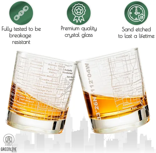 Miniatura 36 de Greenline Goods Vasos de whisky – Juego de vasos de 10 onzas para los amantes de San Luis, grabado con mapa de la ciudad de San Luis Old Fashioned