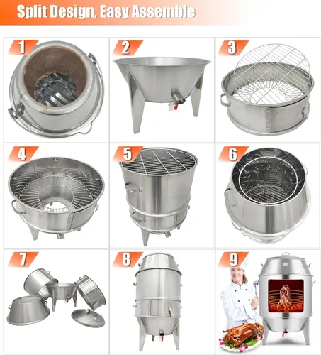 Miniatura 9 de INTBUYING Horno asador de pato de carbón de 3 niveles, 23.6 x 53 pulgadas, máquina de asar de acero inoxidable para pato de Pekín, barbacoa, pollo