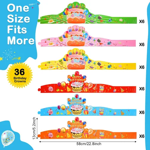 Miniatura 2 de Zonon 36 coronas de cumpleaños para niños, ajustables, coloridos, sombreros de feliz cumpleaños para fiestas escolares