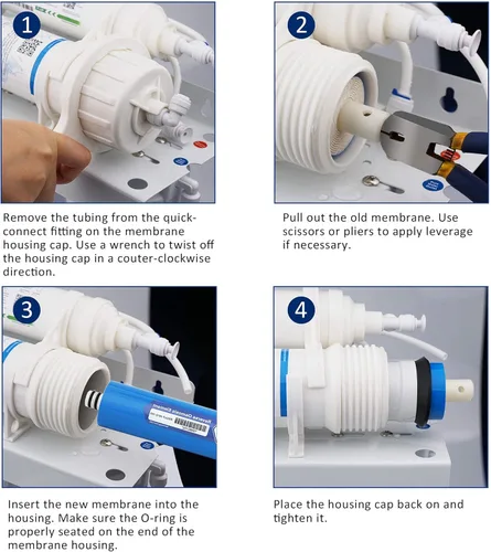 Miniatura 7 de Membrane Solutions Membrana RO de 400 GPD, membrana de ósmosis inversa con carcasa de membrana, accesorios de conexión rápida de 1/4 pulgadas