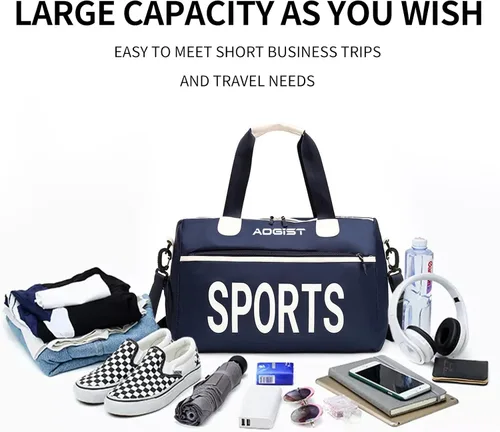 Miniatura 5 de Bolsa de viaje con bolsillo de separación en seco y húmedo, impermeable, plegable y expandible para natación, deportes, gimnasio, bolsa, S-azul