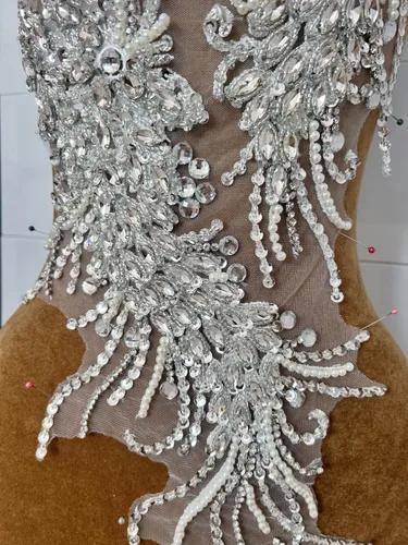 Miniatura 2 de Vestido de novia con cuentas a mano, parches para coser en apliques de encaje con diamantes de imitación, accesorios de cristales de bricolaje