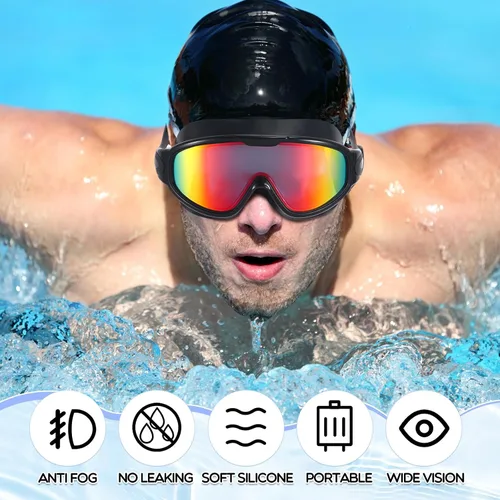 Miniatura 5 de Kanayu 6 gafas de natación para adultos, visión amplia, sin fugas, antiniebla, con tapones para los oídos, clip de nariz para adultos, hombres