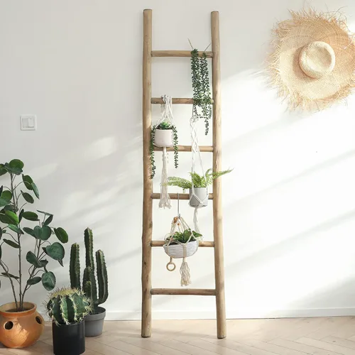 Miniatura 7 de FUIN Escalera de madera de 6 pies totalmente montada, para sala de estar, decorativa, para pared, inclinada, granja, soporte para colcha, toallero