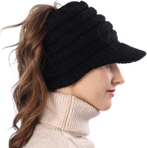 Miniatura 3 de FORBUSITE Gorro de punto cálido para mujer con diseño de cola de caballo para coleta, gorro B085