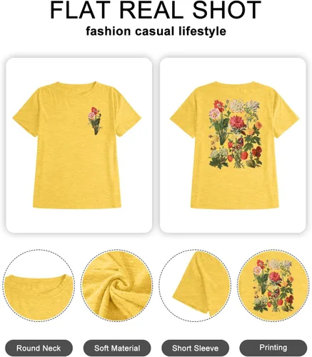 Miniatura 5 de Camiseta de verano para mujer, talla grande, con diente de león, manga corta, cuello redondo, holgada, casual