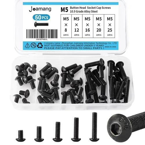 Tornillos de cabeza de botón M5 x 8 mm, 12 mm, 16 mm, 20 mm, 25 mm, tornillos de cabeza de botón, acero de aleación de grado 10.9, acabado de óxido