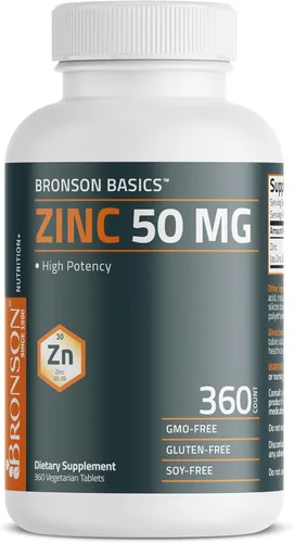 Miniatura 5 de Bronson Zinc de 50 mg de alta potencia apoya la salud inmunológica, antioxidante y de la piel, sin OMG, 360 tabletas vegetarianas