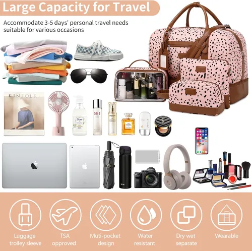 Miniatura 7 de Wogarl Bolsas de fin de semana para mujer, bolsa de lona grande para la noche, bolsas de viaje
