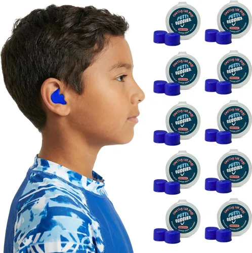 PUTTY BUDDIES, paquete de 10 pares de tapones para oídos flotantes, tapones para oídos de silicona suave para natación y baño, inventados por un Azul