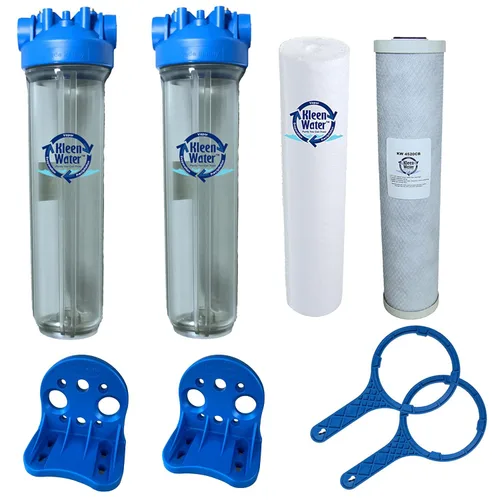 KleenWater - Sistema de filtro de agua para toda la casa para eliminar cloro y sedimentos, 4.5 x 20 pulgadas, fabricado en Italia, entradas y