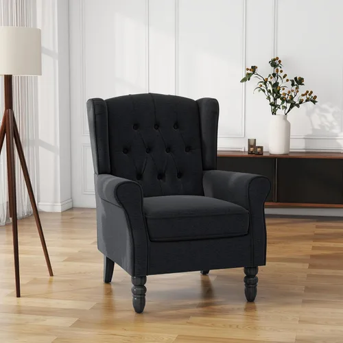Miniatura 13 de Silla de Acento de Respaldo Alto, Sillón Tapizado en Tela para Sala de Estar, Sillón Wingback con Estampado Floral con Patas de Madera Maciza, Sofá