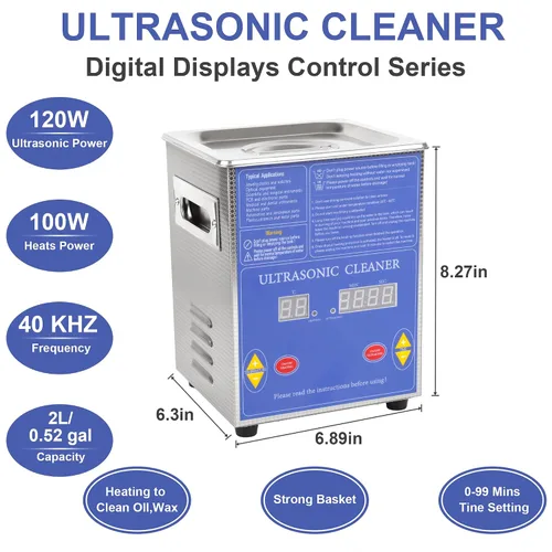 Miniatura 2 de Kendal Limpiador ultrasónico de grado comercial 120watts 2L 40kHz con temporizador digital y calentador máquina de limpieza, para instrumentos