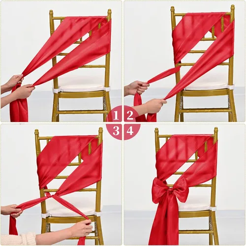 Miniatura 5 de 60 bandas de satén para silla, color burdeos, para fiestas, hoteles, bodas, recepciones, restaurantes y decoración de eventos (7 x 108 pulgadas)