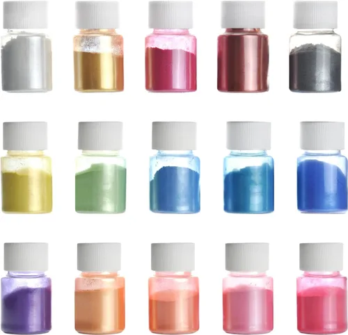Polvo de mica, resina en polvo de perla en botella, suministros de pigmento para pintura, jabón, bomba de baño artesanales, elaboración de velas,