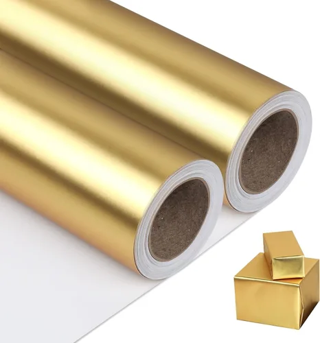 Miniatura 18 de NESCCI Papel de regalo metálico dorado, papel de color sólido, papel de regalo perfecto para bodas, día de San Valentín, cumpleaños, Navidad, baby