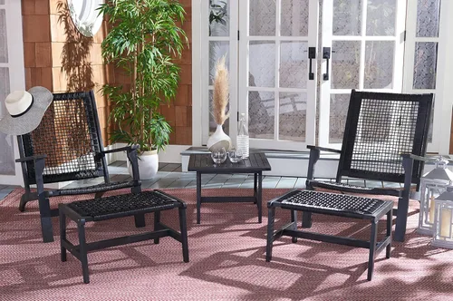 Miniatura 2 de SAFAVIEH Outdoor - Chantelle Lounge Set - Negro y negro - Madera maciza con cojín - Diseño costero de asiento bajo - Ideal para patio, terraza
