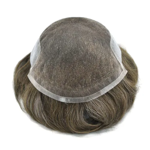 Miniatura 4 de Toupee para hombres, piezas de cabello de repuesto suave de encaje suizo para hombres, tupé de cabello humano real, tupé, sistema de cabello