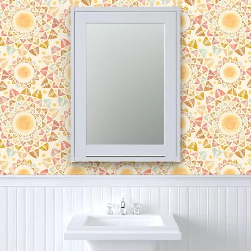 Miniatura 9 de Papel tapiz para despegar y pegar, acuarela hojas de sol, retro, geométrico, feliz sol, colorido, verano, papel tapiz extraíble personalizado por