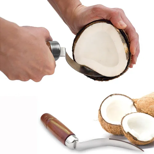 Miniatura 6 de Juego de herramientas de abridor de coco de alta calidad, cuchillo raspador de coco y removedor de carne de coco de acero inoxidable con mango