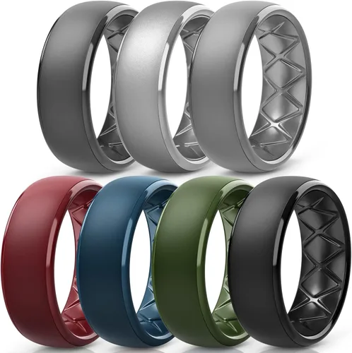 Miniatura 52 de Egnaro Anillos de boda de silicona para hombre: 1/4/6/7 Multipack de anillos de boda de goma con arco interior Diseño ergonómico transpirable