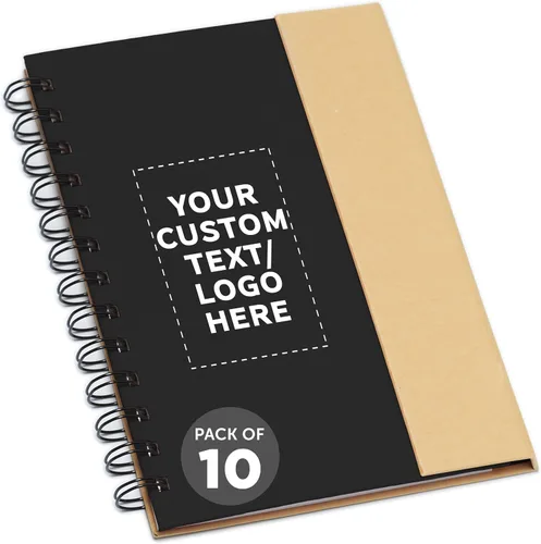 Miniatura 5 de DISCOUNT PROMOS Juego de 1 cuadernos de espiral ecológicos personalizados con bolígrafos, paquete personalizado a granel, perfecto para negocios