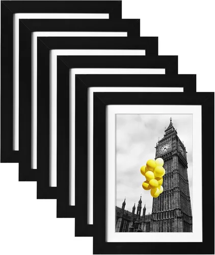 Juego de 6 portarretratos de 5 x 7, para galería de fotos de 4 x 6 pulgadas con paspartú o de 5 x 7 pulgadas sin paspartú, marcos de fotos para Negro