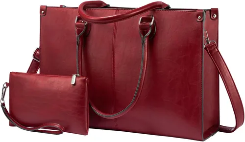 Miniatura 9 de LOVEVOOK Bolsa de mano para laptop para mujer, 15.6 pulgadas, de gran capacidad, de cuero vintage, impermeable, con bolso de mano, regalo ideal