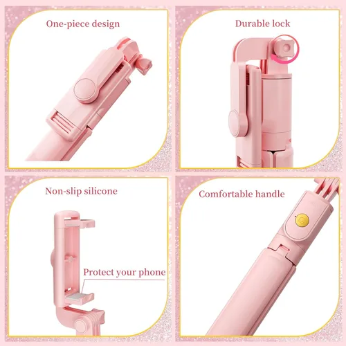 Miniatura 2 de Trípode rosa para selfie, con control remoto inalámbrico, transmisión en vivo y grabación de video, compatible con Android, iPhone y más