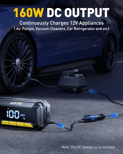 Miniatura 7 de AUXITO 8000A Arrancador de Batería de Coche con Función de Fuerza de Impulso Caja de Arranque 60W Carga Rápida 160W Salida DC Arrancador Portátil