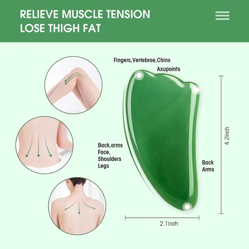 Miniatura 3 de Juego de herramientas faciales de masaje Gua Sha, kit de masajeador Guasha para cara y cuerpo, tabla de masaje de raspado de 4 piezas, terapia Verde